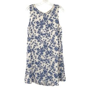 Terzo Millennio Blue and Cream Floral Linen Shift Dress